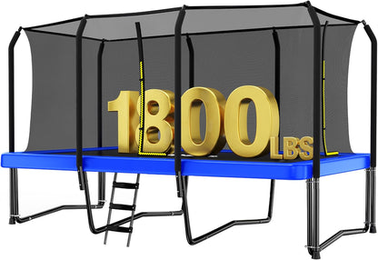 1800LBS Weight Capacity Rectangle Trampoline 10X17Ft 9X15FT 8X14FT Outdoor Square Gymnastics Trampolines with Basketball Hoops for Kids Adults Long Large Big Rectangular Tumbling Trampolin