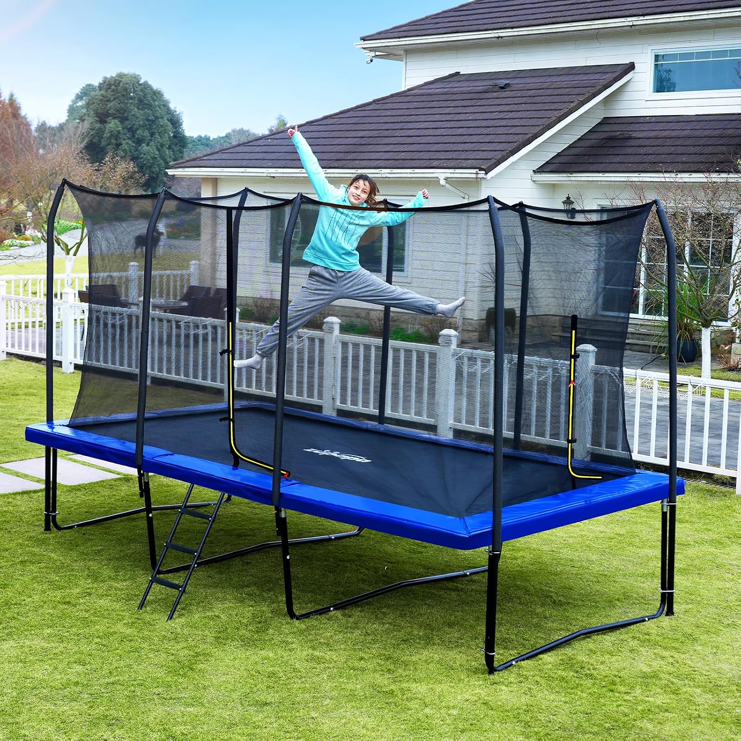 1800LBS Weight Capacity Rectangle Trampoline 10X17Ft 9X15FT 8X14FT Outdoor Square Gymnastics Trampolines with Basketball Hoops for Kids Adults Long Large Big Rectangular Tumbling Trampolin