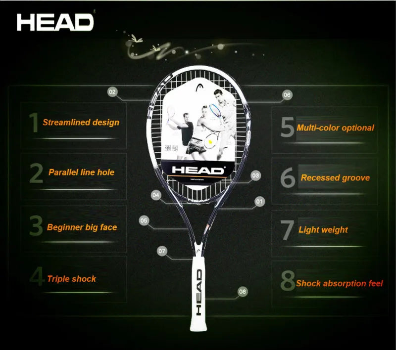 Original  Tennis Racket Black Professional Tennis Racquet Carbon Tenis Padel with Bag Overgrip Dampener Raquete De Tenis 414